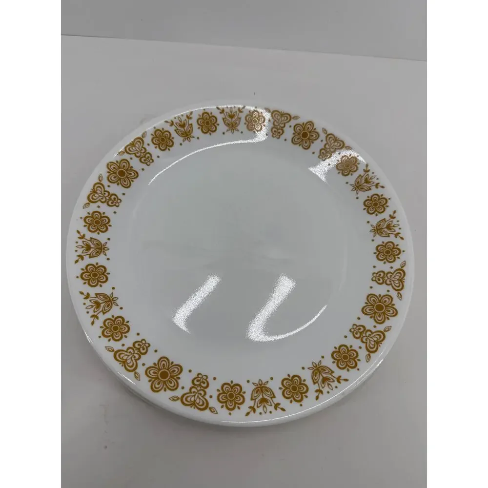 Corelle Butterfly Gold Dinner Plates Set 4 10 Inch Retro Floral MCM Vintage